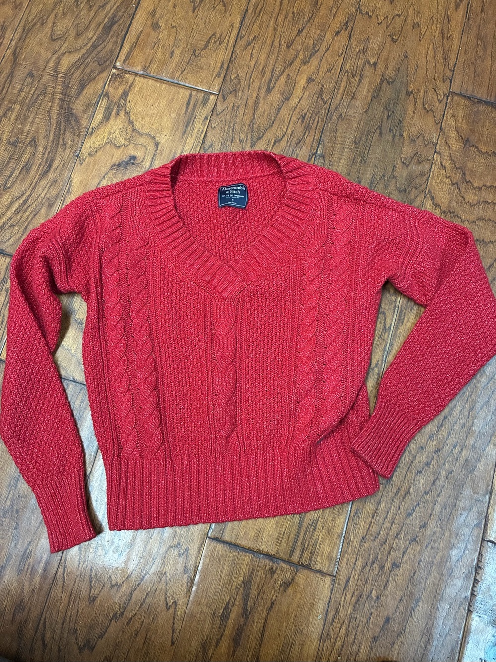 True y2k Abercrombie & Fitch Red Cable Knit V-Neck Sweater S preppy collegiate